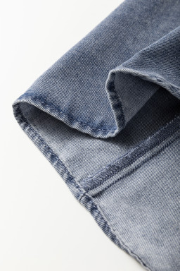 Dusk Blue V Neck Ruffled Short Puff Sleeve Denim Top