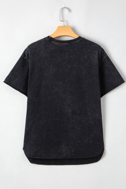 Black HOWDY Steer Head Print Side Slits Graphic T Shirt