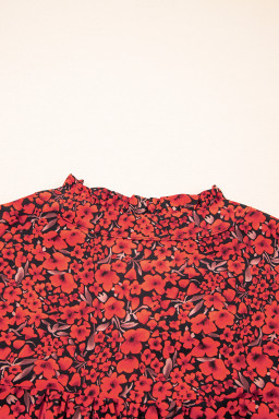 Red Floral Print Ruffle Sleeve Plus Size Top