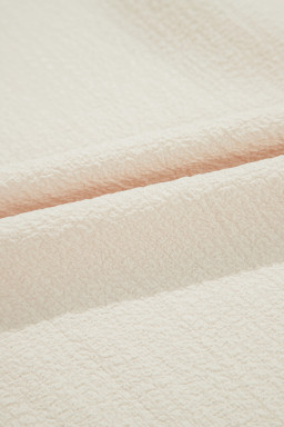 Beige Textured Bow Frilled Ruffle Sleeve Blouse