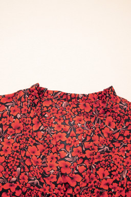 Red Floral Print Ruffle Sleeve Plus Size Top