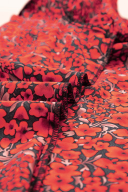 Red Floral Print Ruffle Sleeve Plus Size Top
