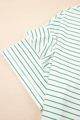 Green Stripe Ruffle Short Sleeve T Shirt Mini Dress