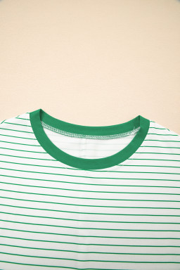 Green Stripe Ruffle Short Sleeve T Shirt Mini Dress