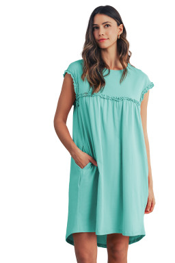 Mint Green Frilled Trim Crewneck Loose Fit Mini Dress