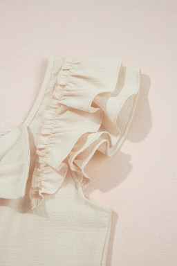 Beige Textured Bow Frilled Ruffle Sleeve Blouse