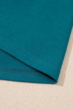 Blue Sapphire Solid Color Stitching Detail Round Neck Tank Top