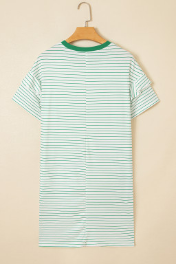 Green Stripe Ruffle Short Sleeve T Shirt Mini Dress