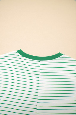 Green Stripe Ruffle Short Sleeve T Shirt Mini Dress