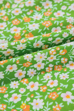 Green Floral Print Ruffle Sleeve V Neck Pleated Blouse