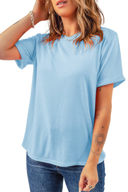 Light Blue Solid Color Basic Crew Neck Tee