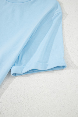 Light Blue Solid Color Basic Crew Neck Tee