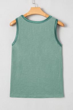 Mist Green Contrast Trim Round Neck Tank Top