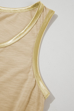 Tan Contrast Trim Round Neck Tank Top