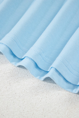 Light Blue Solid Color Basic Crew Neck Tee