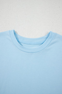 Light Blue Solid Color Basic Crew Neck Tee