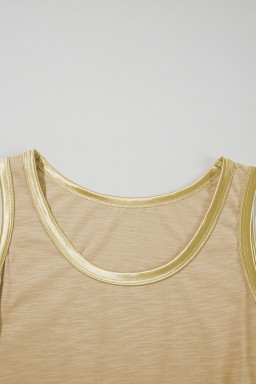 Tan Contrast Trim Round Neck Tank Top