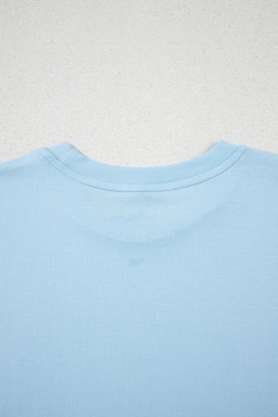 Light Blue Solid Color Basic Crew Neck Tee