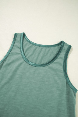 Mist Green Contrast Trim Round Neck Tank Top