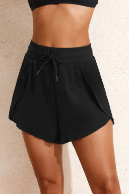 Black High Waist Drawstring 2-in-1 Side Pocket Bikini Shorts