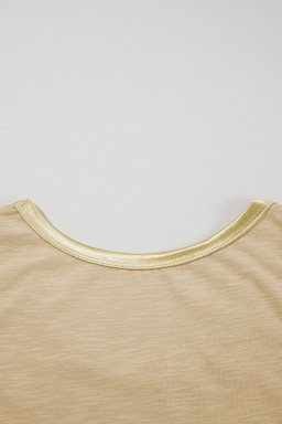 Tan Contrast Trim Round Neck Tank Top
