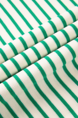 Bright Green Striped Ruffle Sleeve Round Neck Top