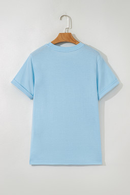 Light Blue Solid Color Basic Crew Neck Tee