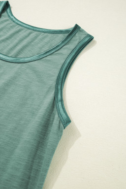 Mist Green Contrast Trim Round Neck Tank Top