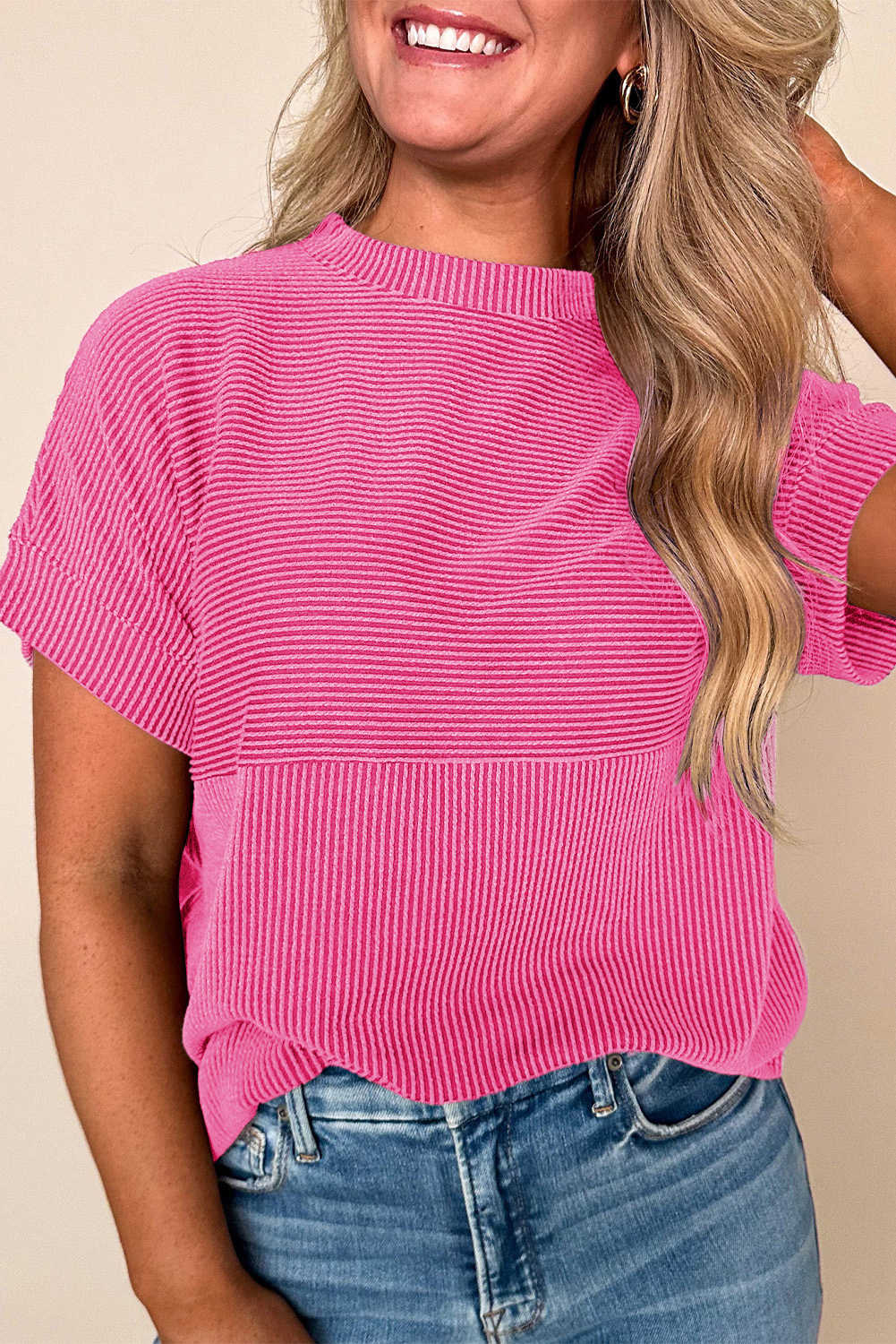 Samarreta de coll simulat amb cordó llisa rosa brillant