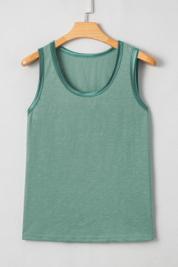 Mist Green Contrast Trim Round Neck Tank Top