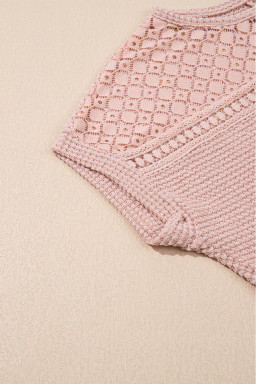 Light Pink Hollow Patchwork Waffle Knit Top