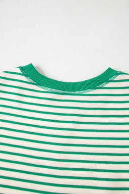 Bright Green Striped Ruffle Sleeve Round Neck Top