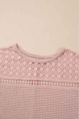 Light Pink Hollow Patchwork Waffle Knit Top