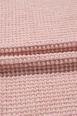 Light Pink Hollow Patchwork Waffle Knit Top