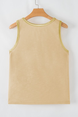 Tan Contrast Trim Round Neck Tank Top