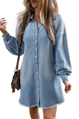 Beau Blue Washed Raw Hem Denim Shirt Dress