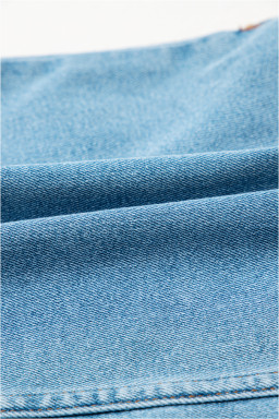 Dusk Blue Acid Washed Bowknot Details High Waist Denim Skirt