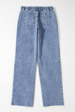 Dusk Blue Star Patched Straight Leg Loose Jeans