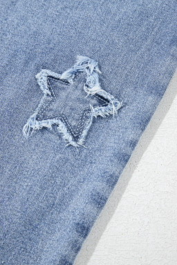 Dusk Blue Star Patched Straight Leg Loose Jeans