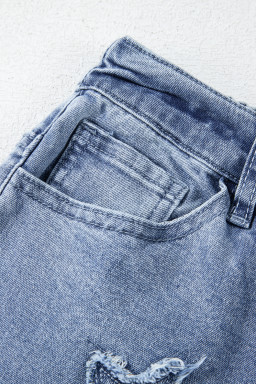 Dusk Blue Star Patched Straight Leg Loose Jeans