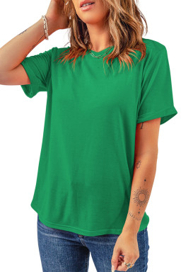 Bright Green Solid Color Basic Crew Neck Tee