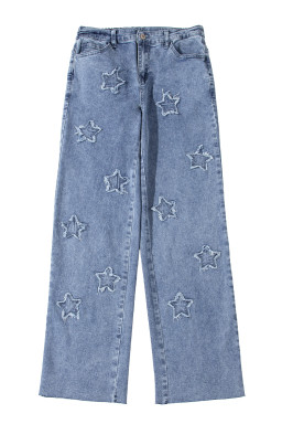 Dusk Blue Star Patched Straight Leg Loose Jeans