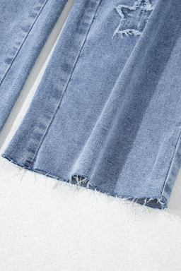 Dusk Blue Star Patched Straight Leg Loose Jeans