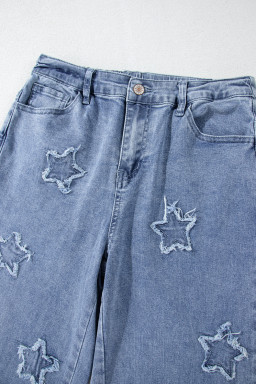 Dusk Blue Star Patched Straight Leg Loose Jeans