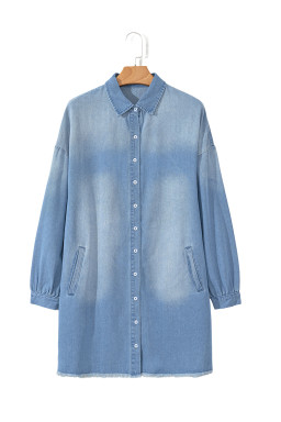 Beau Blue Washed Raw Hem Denim Shirt Dress