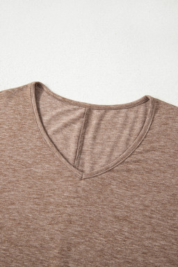 Dune Solid Color V Neck Double Layer Sleeve Loose T-Shirt