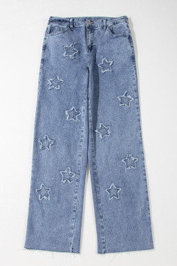 Dusk Blue Star Patched Straight Leg Loose Jeans