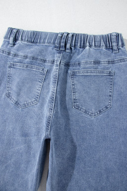 Dusk Blue Star Patched Straight Leg Loose Jeans