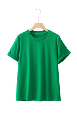 Bright Green Solid Color Basic Crew Neck Tee