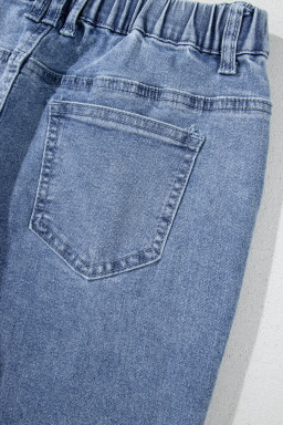Dusk Blue Star Patched Straight Leg Loose Jeans